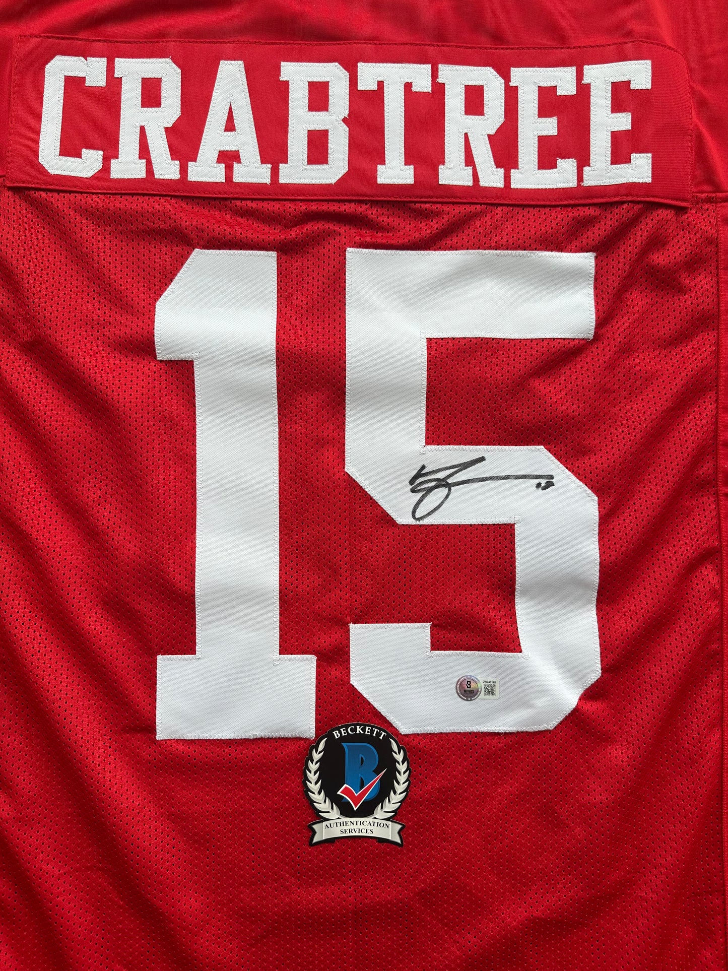 MICHAEL CRABTREE  SIGNED RED JERSEY San Francisco Texas Tech Raiders BAS