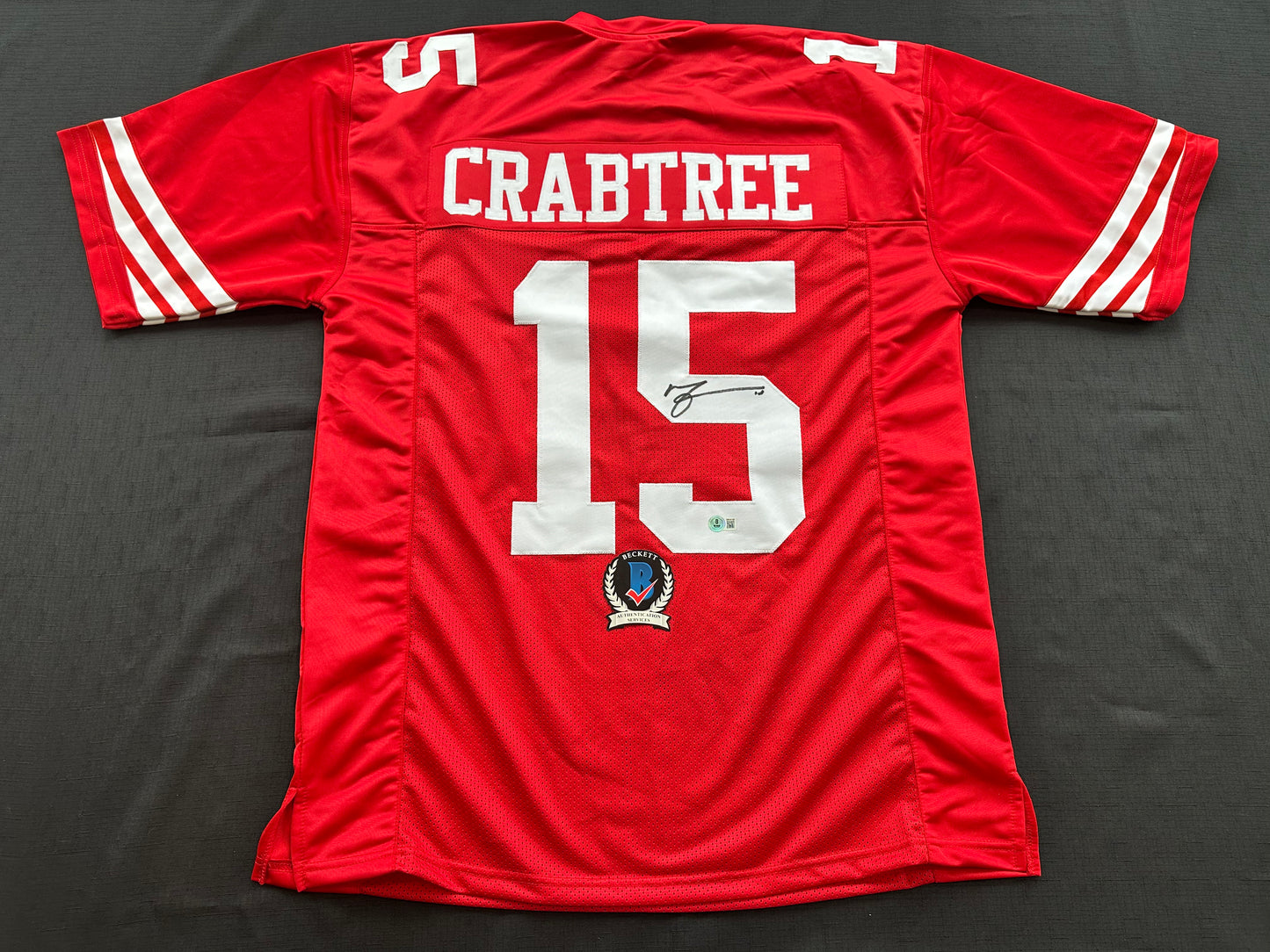MICHAEL CRABTREE  SIGNED RED JERSEY San Francisco Texas Tech Raiders BAS