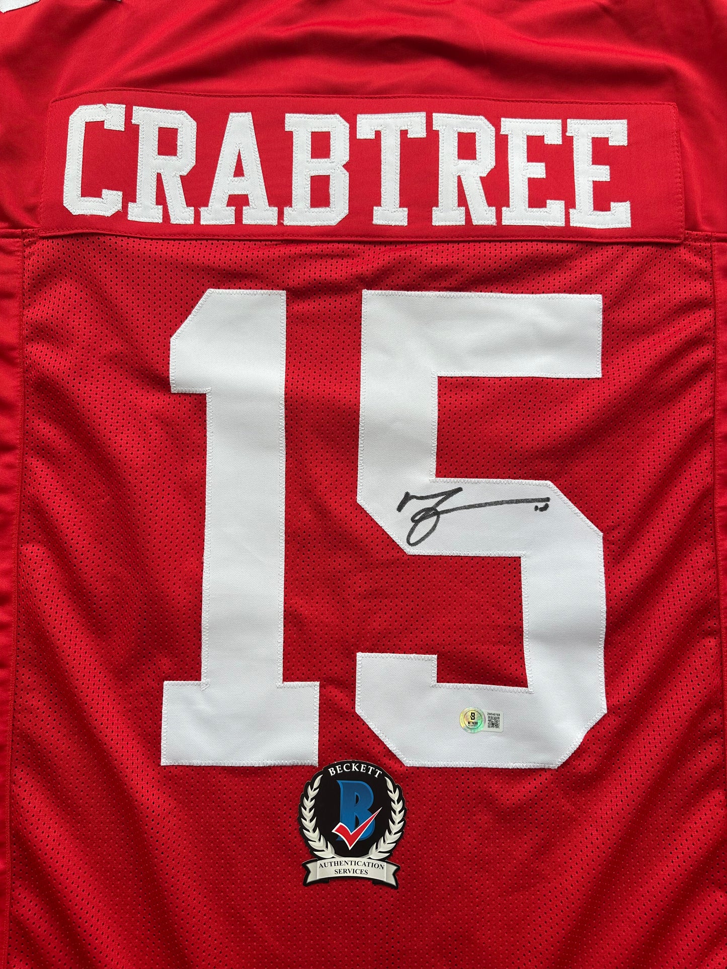 MICHAEL CRABTREE  SIGNED RED JERSEY San Francisco Texas Tech Raiders BAS