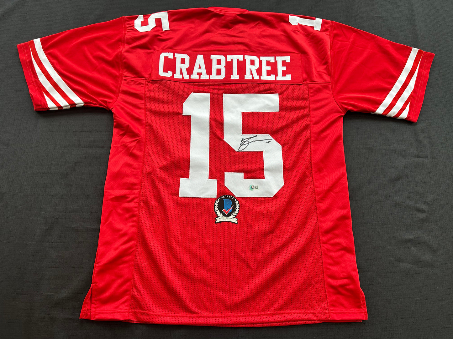 MICHAEL CRABTREE  SIGNED RED JERSEY San Francisco Texas Tech Raiders BAS