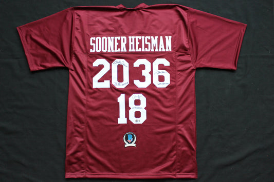STEVE OWENS BILLY SIMS JASON WHITE SIGNED OU SOONERS HEISMAN JERSEY BAS