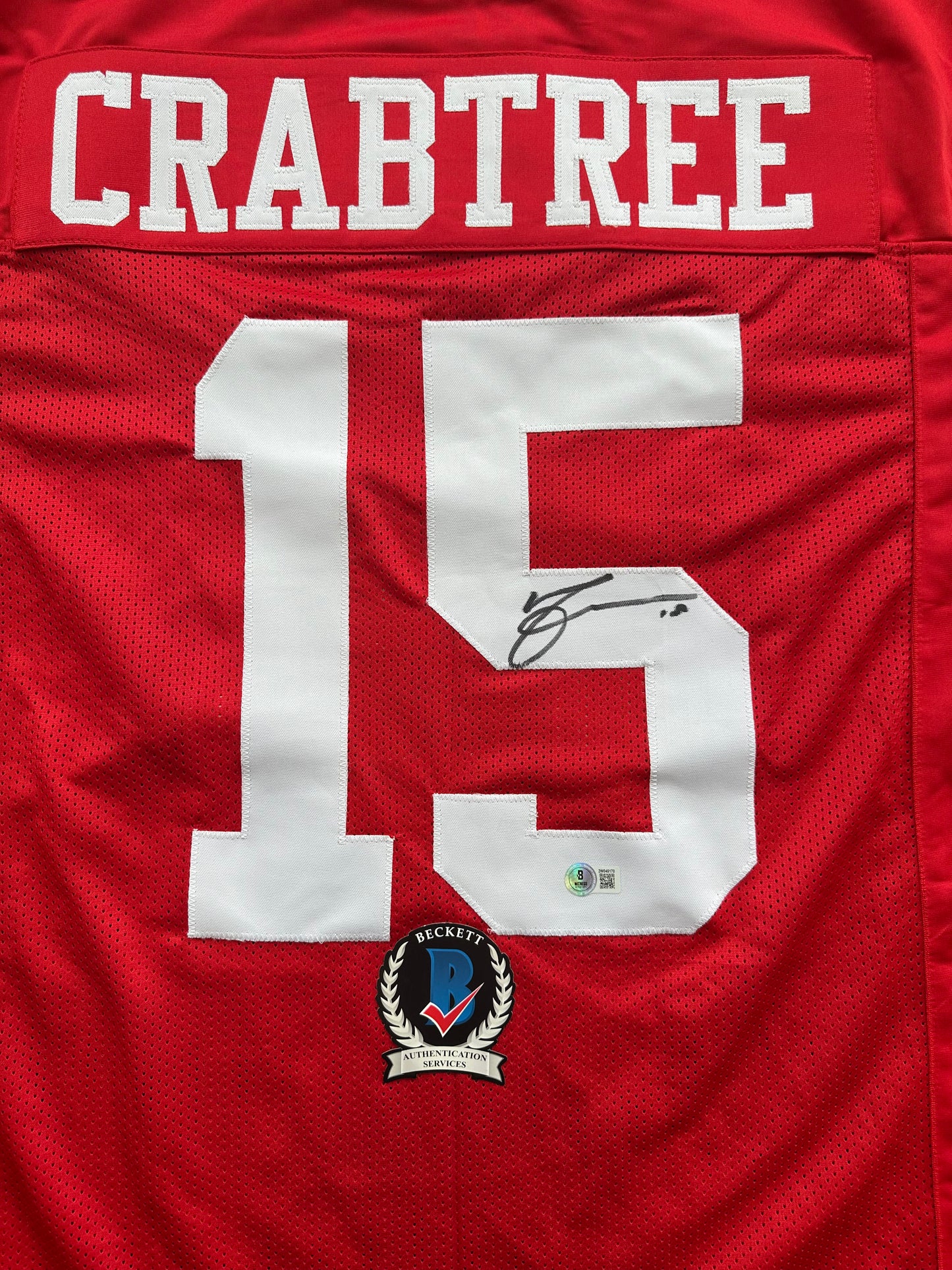 MICHAEL CRABTREE  SIGNED RED JERSEY San Francisco Texas Tech Raiders BAS