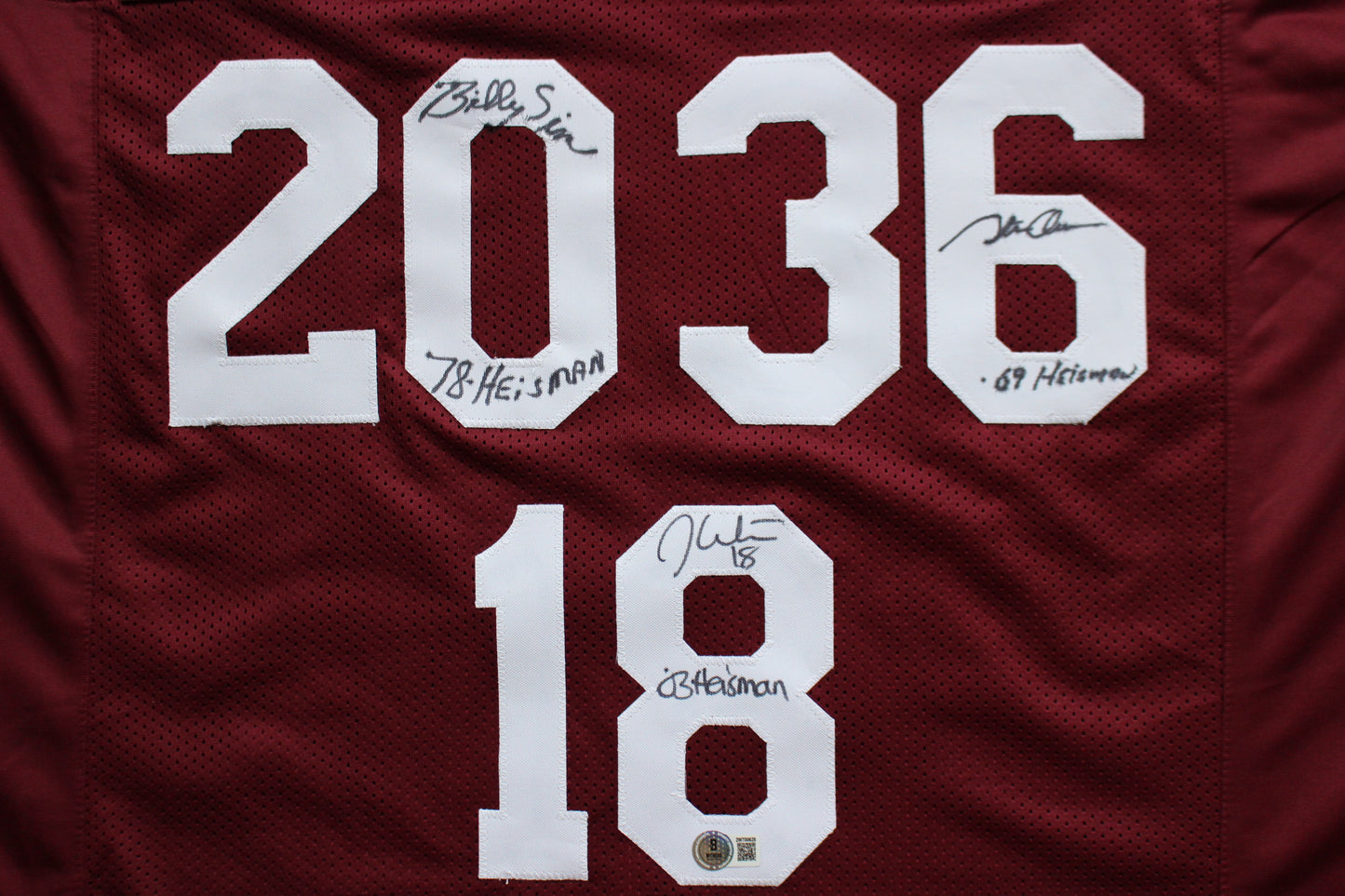 STEVE OWENS BILLY SIMS JASON WHITE SIGNED OU SOONERS HEISMAN JERSEY BAS