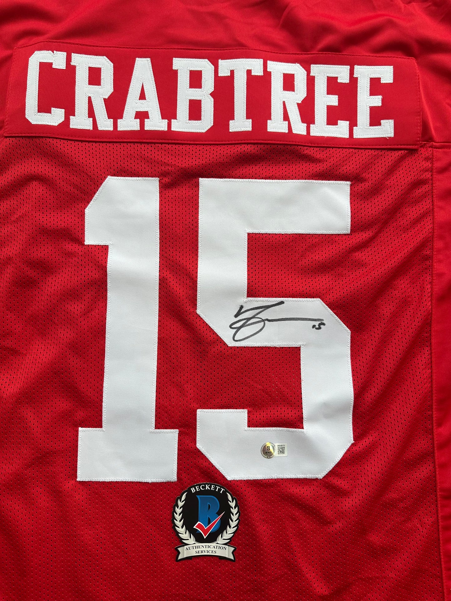 MICHAEL CRABTREE  SIGNED RED JERSEY San Francisco Texas Tech Raiders BAS