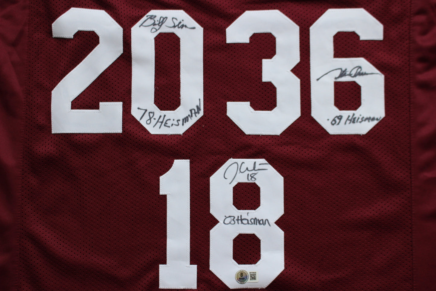 STEVE OWENS BILLY SIMS JASON WHITE SIGNED OU SOONERS HEISMAN JERSEY BAS