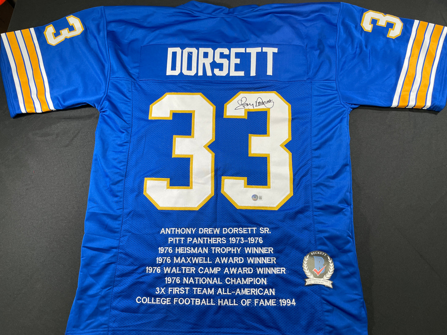 TONY DORSETT PITT PANTHERS SIGNED STAT JERSEY Dallas Cowboys BAS COA