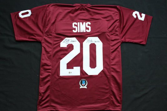 BILLY SIMS OU OKLAHOMA SOONERS SIGNED FOOTBALL JERSEY w/78 HEISMAN Lions BAS COA