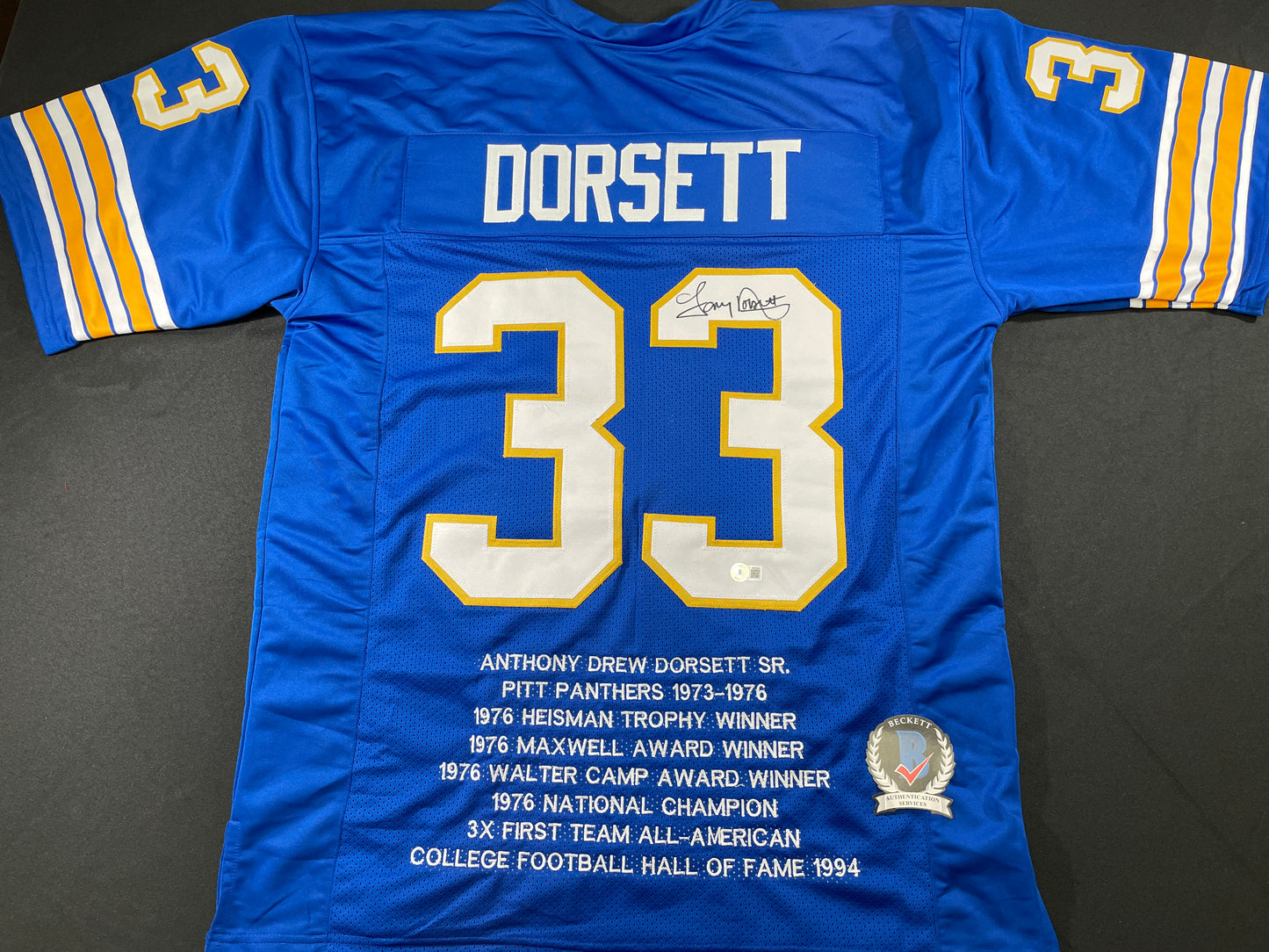 TONY DORSETT PITT PANTHERS SIGNED STAT JERSEY Dallas Cowboys BAS COA