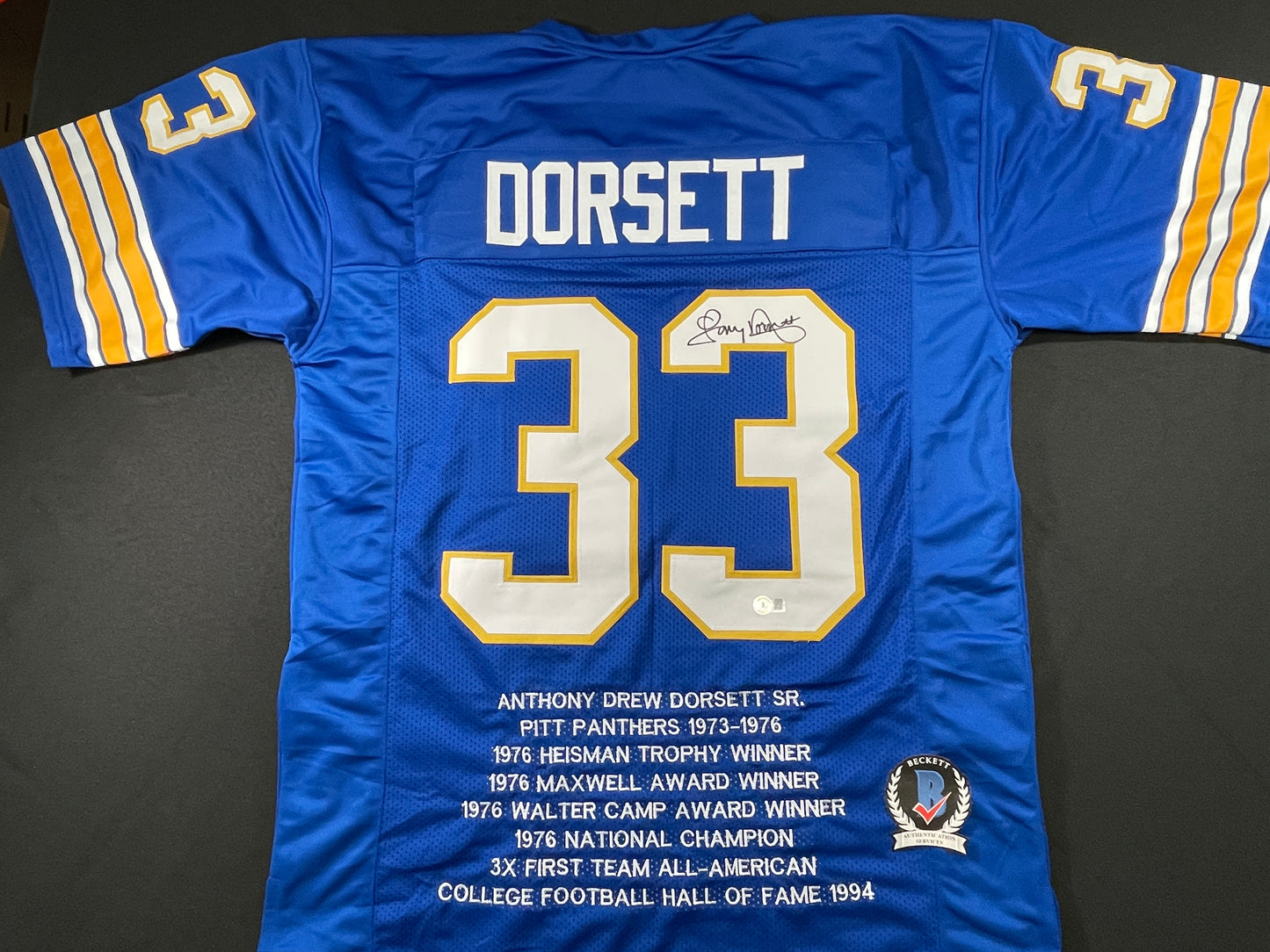 TONY DORSETT PITT PANTHERS SIGNED STAT JERSEY Dallas Cowboys BAS COA