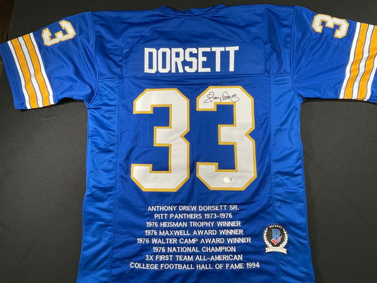 TONY DORSETT PITT PANTHERS SIGNED STAT JERSEY Dallas Cowboys BAS COA