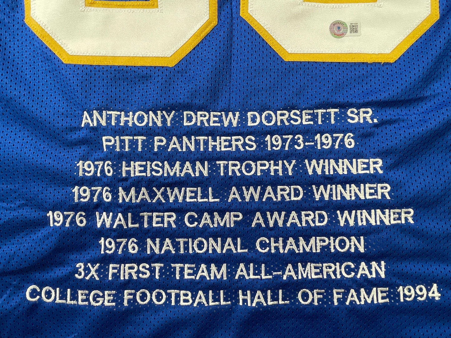 TONY DORSETT PITT PANTHERS SIGNED STAT JERSEY Dallas Cowboys BAS COA