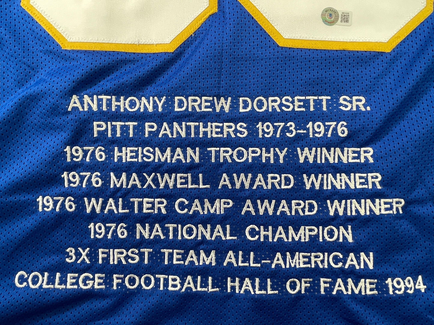 TONY DORSETT PITT PANTHERS SIGNED STAT JERSEY Dallas Cowboys BAS COA