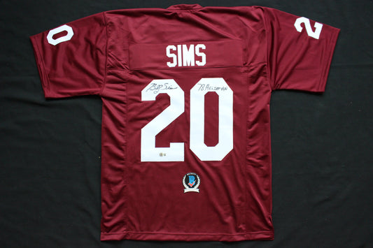 BILLY SIMS OU OKLAHOMA SOONERS SIGNED FOOTBALL JERSEY w/78 HEISMAN Lions BAS COA