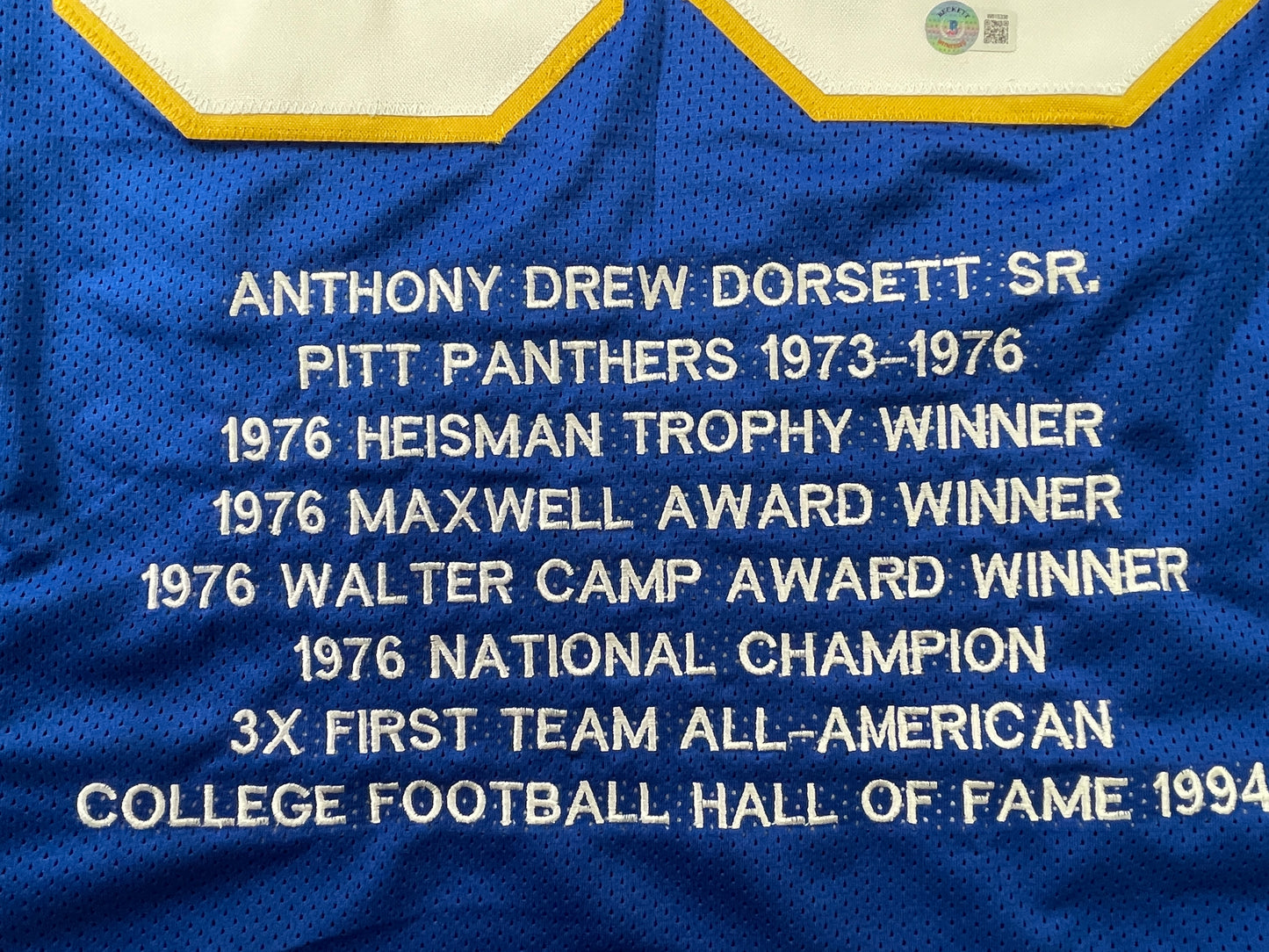 TONY DORSETT PITT PANTHERS SIGNED STAT JERSEY Dallas Cowboys BAS COA