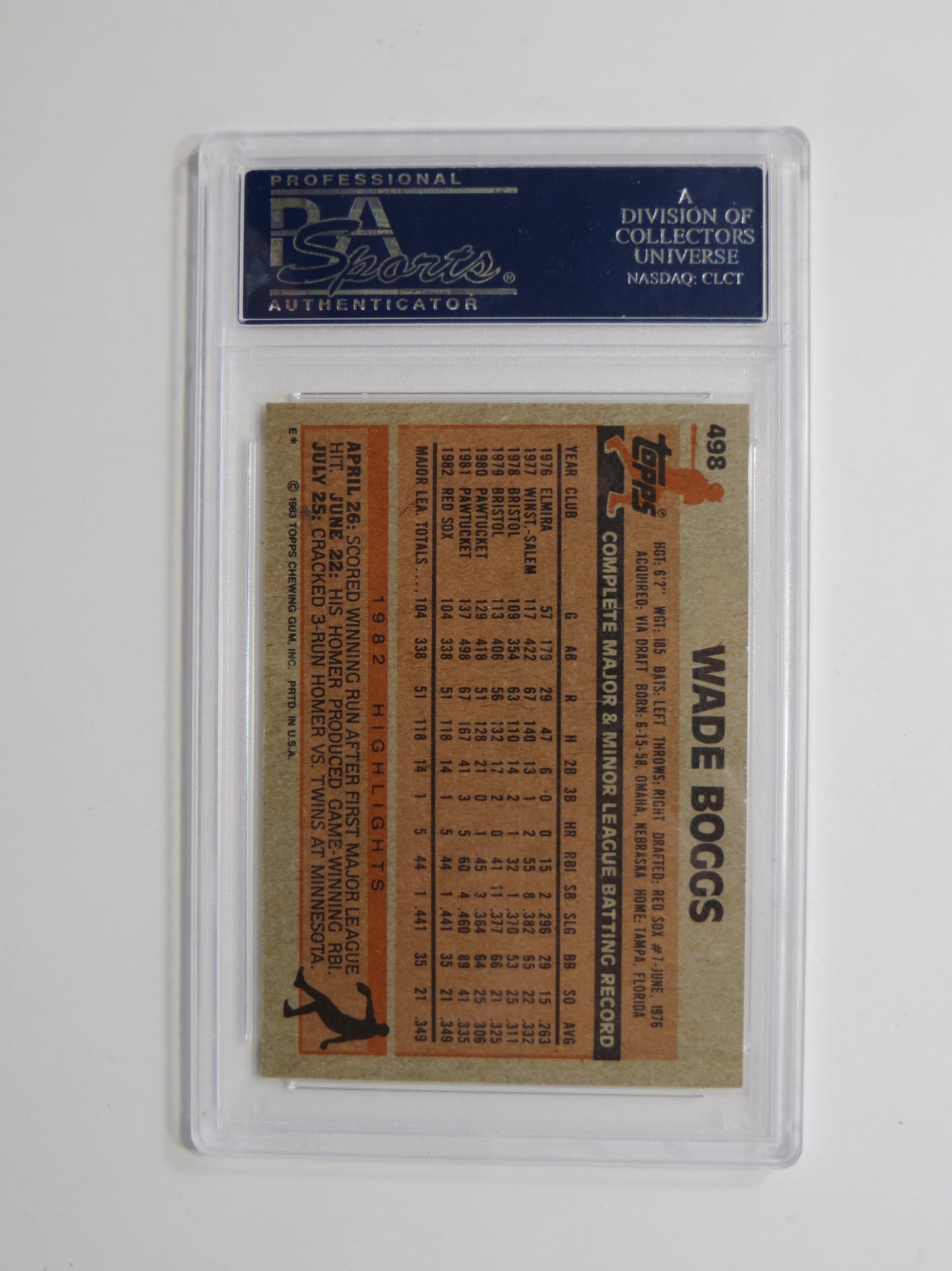 WADE BOGGS SIGNED 1983 Topps #498 PSA DNA Slab ROOKIE BOSTON RED SOX