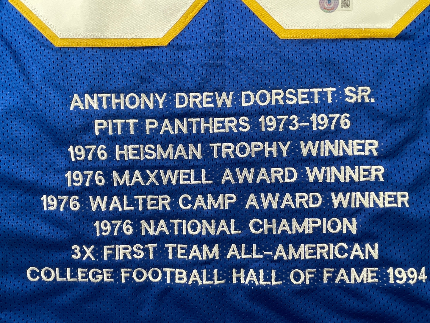 TONY DORSETT PITT PANTHERS SIGNED STAT JERSEY Dallas Cowboys BAS COA
