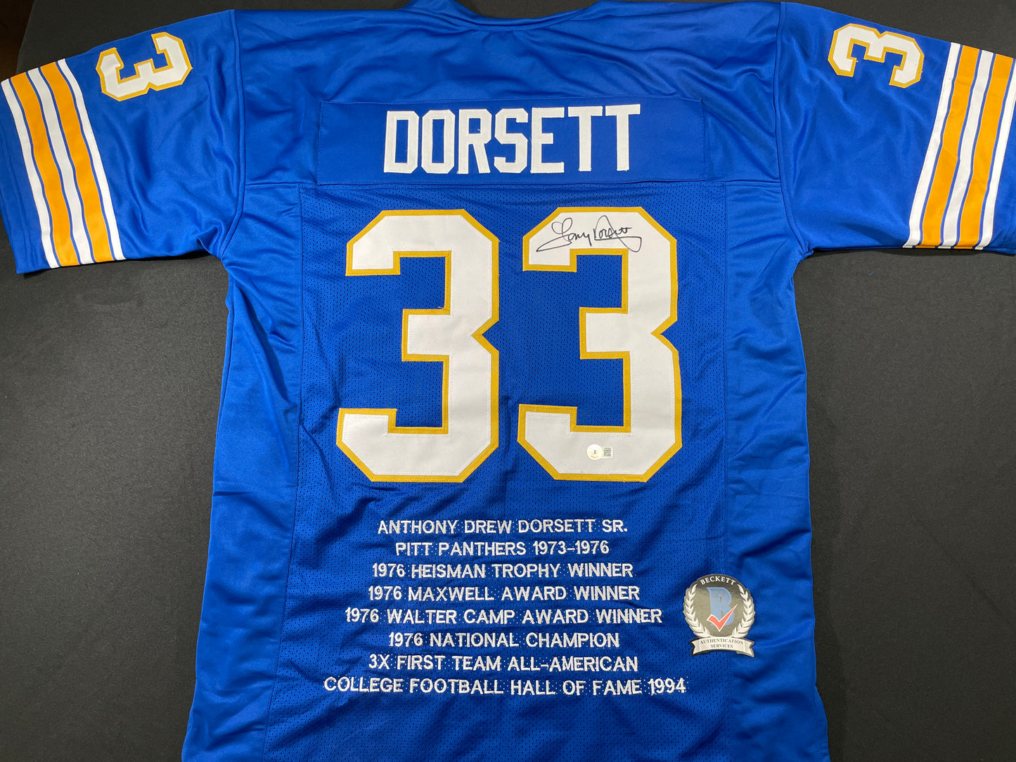 TONY DORSETT PITT PANTHERS SIGNED STAT JERSEY Dallas Cowboys BAS COA