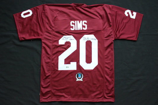 BILLY SIMS OU OKLAHOMA SOONERS SIGNED FOOTBALL JERSEY w/78 HEISMAN Lions BAS COA