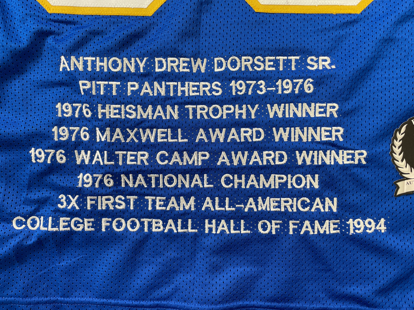 TONY DORSETT PITT PANTHERS SIGNED STAT JERSEY Dallas Cowboys BAS COA