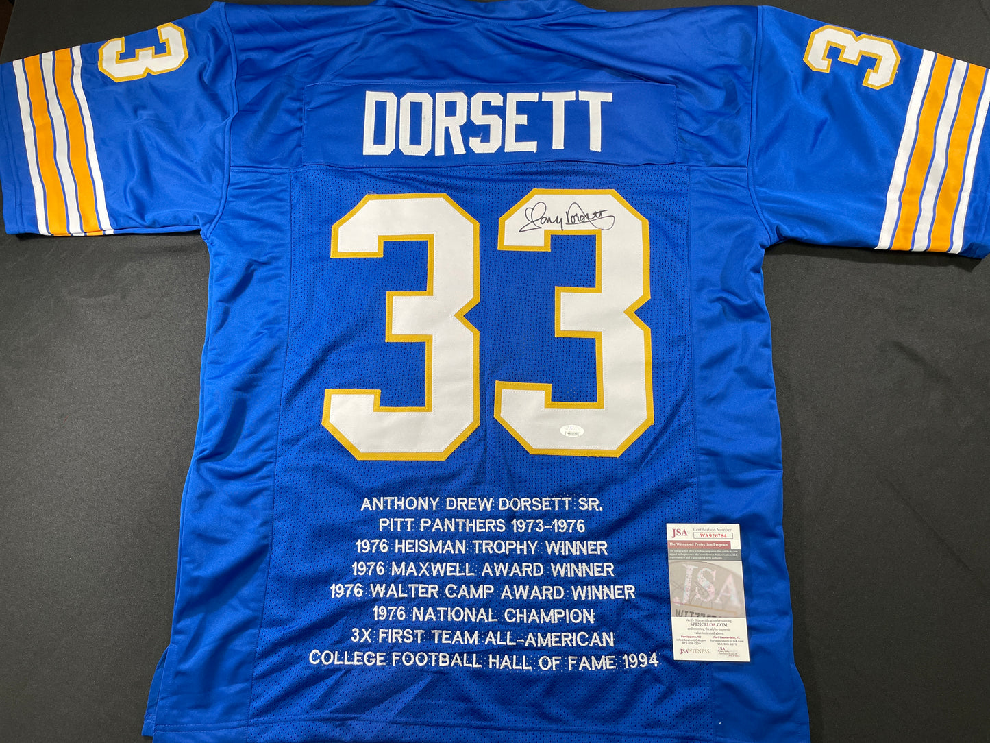 TONY DORSETT PITT PANTHERS SIGNED STAT JERSEY Dallas Cowboys XL JSA COA