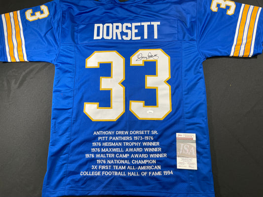 TONY DORSETT PITT PANTHERS SIGNED STAT JERSEY Dallas Cowboys XL JSA COA