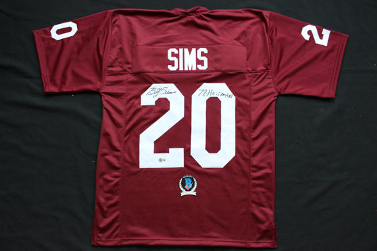 BILLY SIMS OU OKLAHOMA SOONERS SIGNED FOOTBALL JERSEY w/78 HEISMAN Lions BAS COA