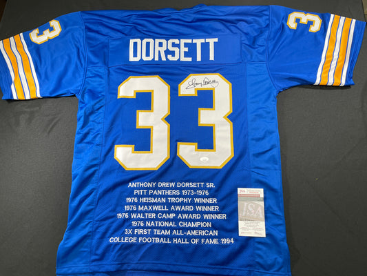 TONY DORSETT PITT PANTHERS SIGNED STAT JERSEY Dallas Cowboys XL JSA COA