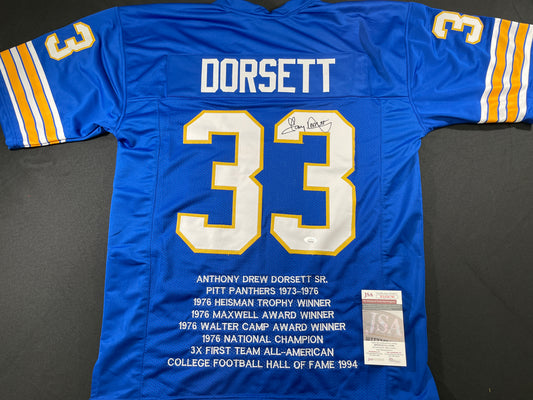TONY DORSETT PITT PANTHERS SIGNED STAT JERSEY Dallas Cowboys XL JSA COA