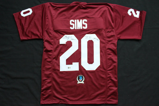 BILLY SIMS OKLAHOMA OU SOONERS SIGNED JERSEY w/78 HEISMAN Detroit Lions BAS