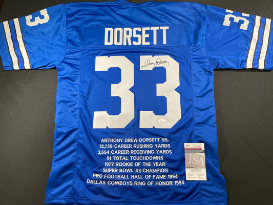 TONY DORSETT DALLAS COWBOYS SIGNED ROAD STAT JERSEY Pitt Panthers JSA
