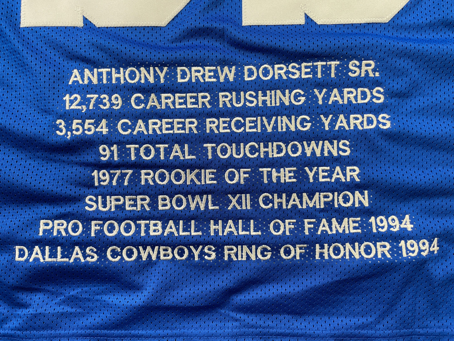 TONY DORSETT DALLAS COWBOYS SIGNED ROAD STAT JERSEY Pitt Panthers JSA
