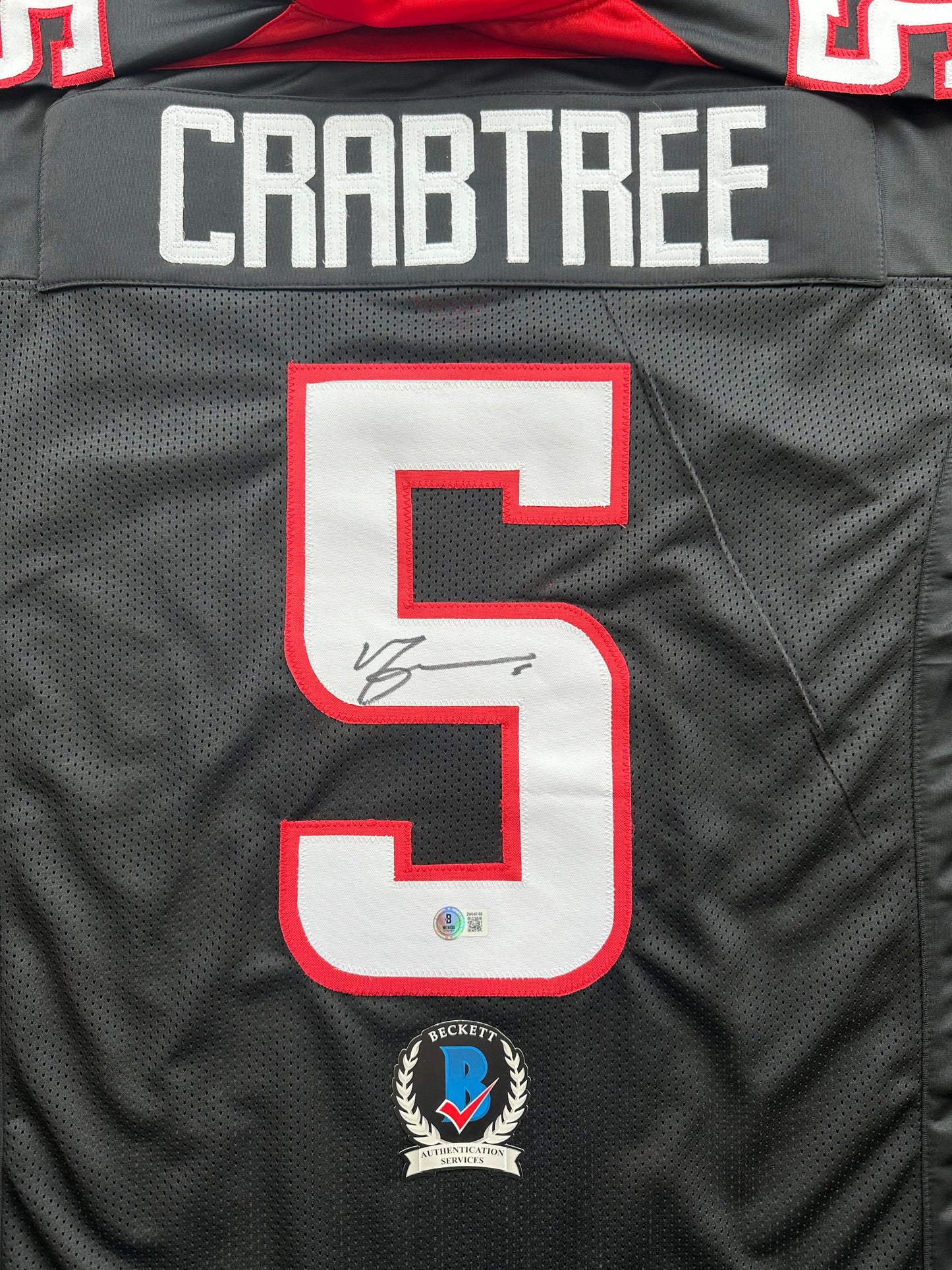 MICHAEL CRABTREE SIGNED RED AND BLACK JERSEY Texas Tech Raiders XL BAS