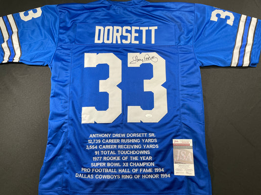 TONY DORSETT DALLAS COWBOYS SIGNED ROAD STAT JERSEY Pitt Panthers JSA