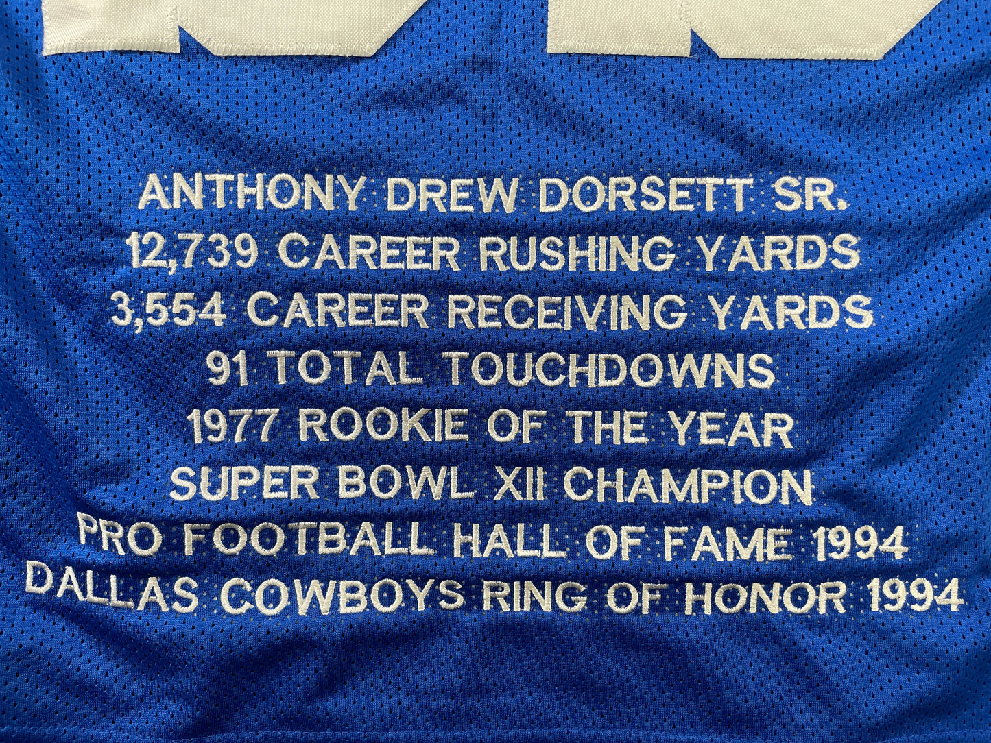 TONY DORSETT DALLAS COWBOYS SIGNED ROAD STAT JERSEY Pitt Panthers JSA