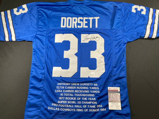 TONY DORSETT DALLAS COWBOYS SIGNED ROAD STAT JERSEY Pitt Panthers JSA