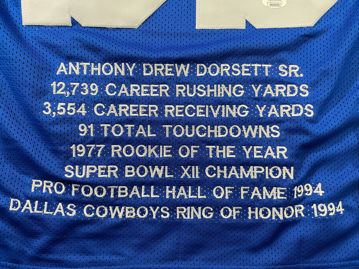 TONY DORSETT DALLAS COWBOYS SIGNED ROAD STAT JERSEY Pitt Panthers JSA