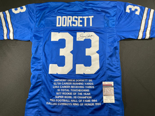 TONY DORSETT DALLAS COWBOYS SIGNED ROAD STAT JERSEY Pitt Panthers JSA