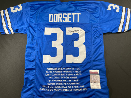 TONY DORSETT DALLAS COWBOYS SIGNED ROAD STAT JERSEY Pitt Panthers JSA