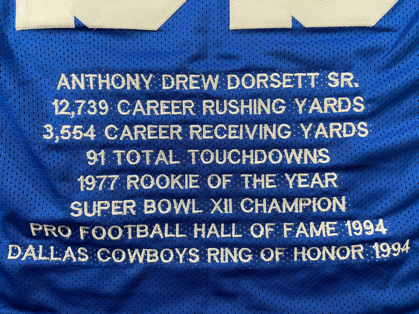 TONY DORSETT DALLAS COWBOYS SIGNED ROAD STAT JERSEY Pitt Panthers JSA