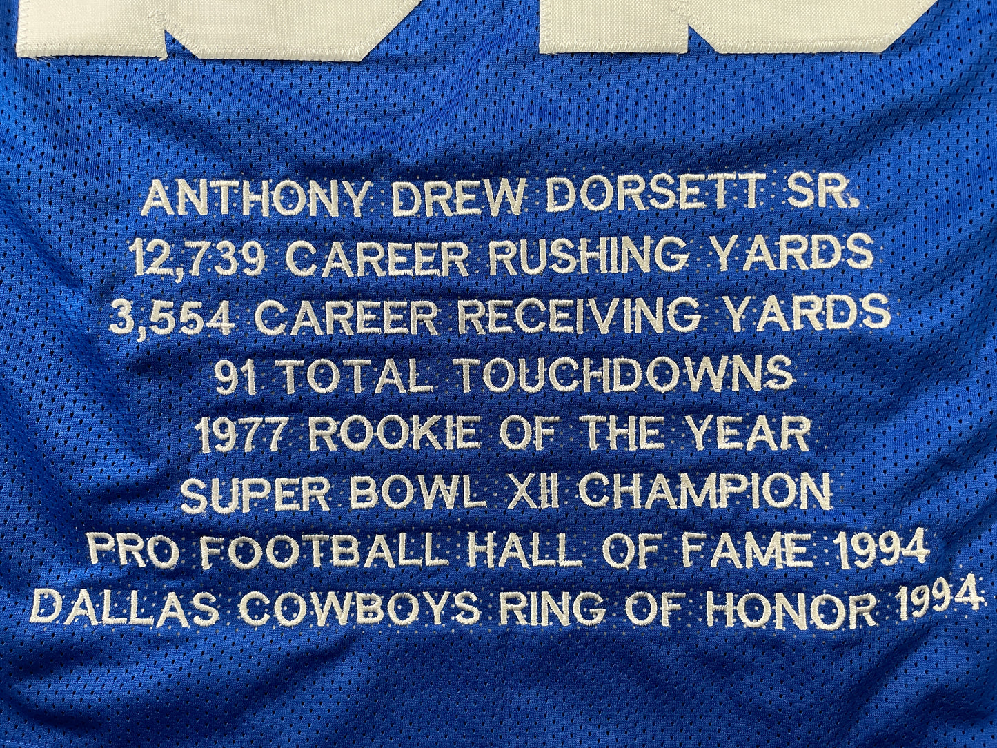 TONY DORSETT DALLAS COWBOYS SIGNED ROAD STAT JERSEY Pitt Panthers JSA