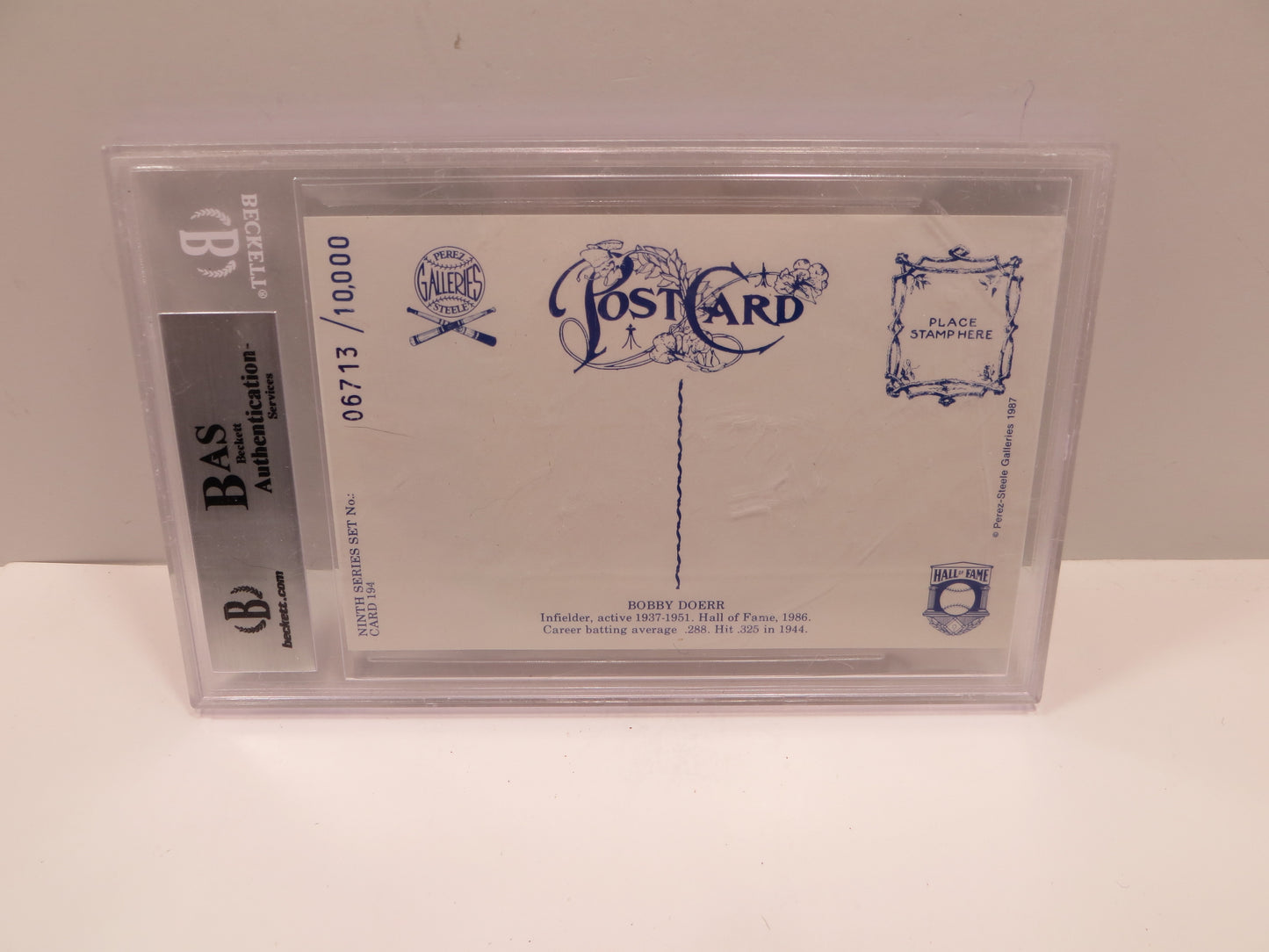 BOBBY DOERR SIGNED Perez-Steele HOF Postcard #194 BGS BAS Slab Boston Red Sox