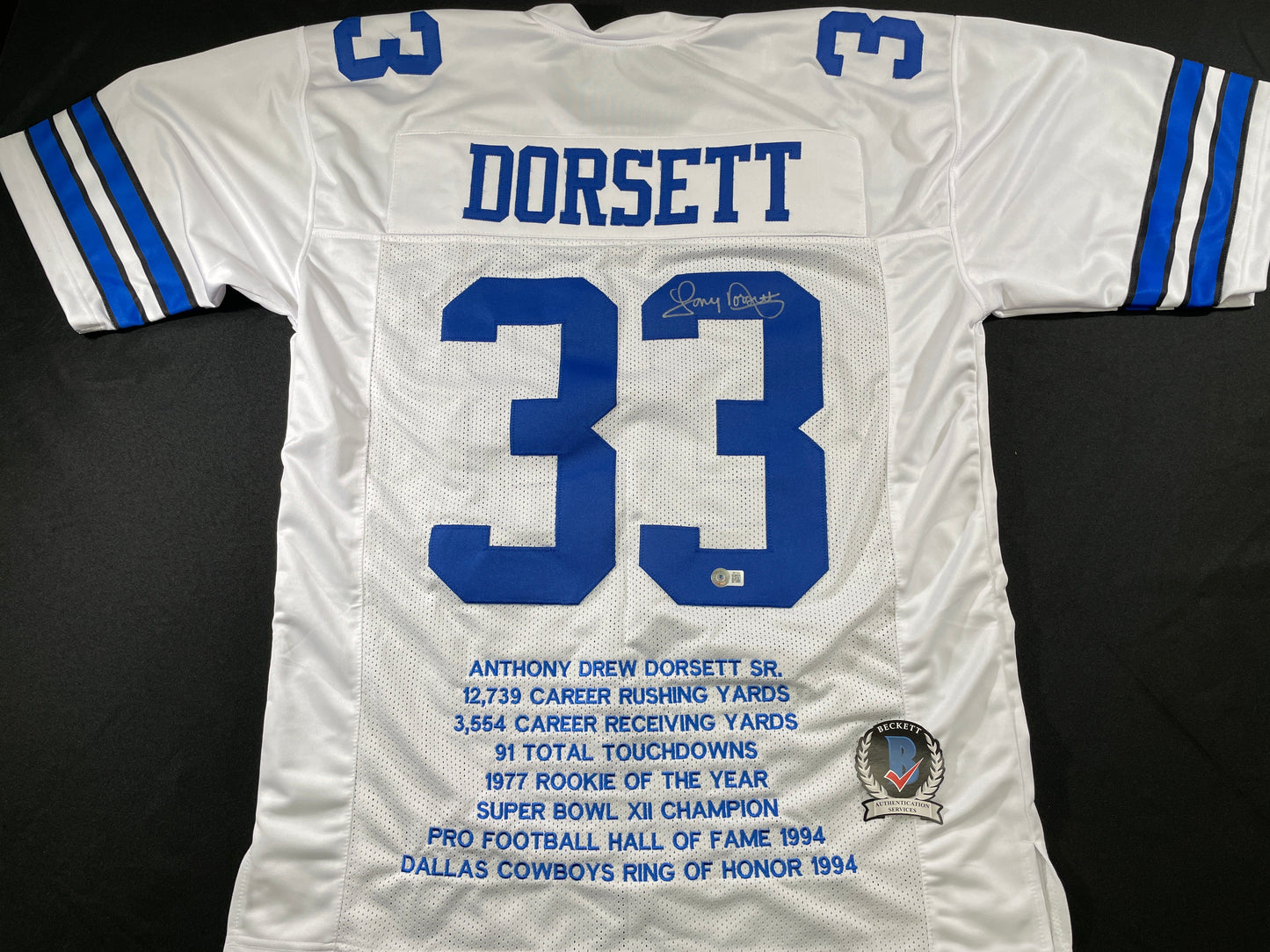 TONY DORSETT DALLAS COWBOYS SIGNED HOME STAT JERSEY Pitt Panthers JSA