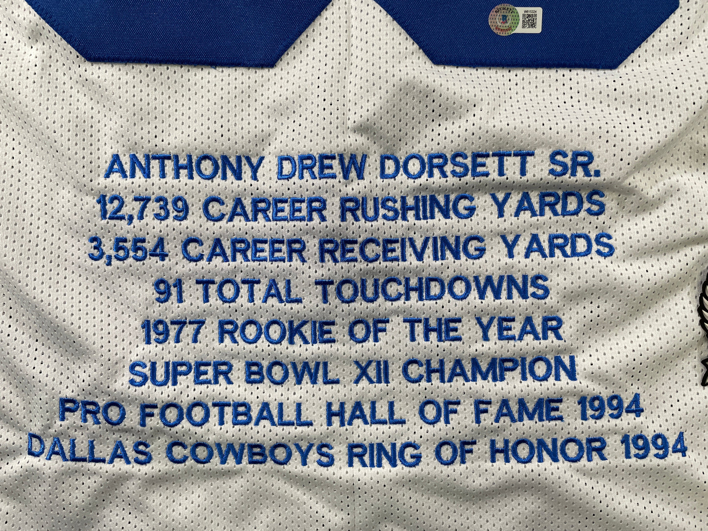 TONY DORSETT DALLAS COWBOYS SIGNED HOME STAT JERSEY Pitt Panthers JSA