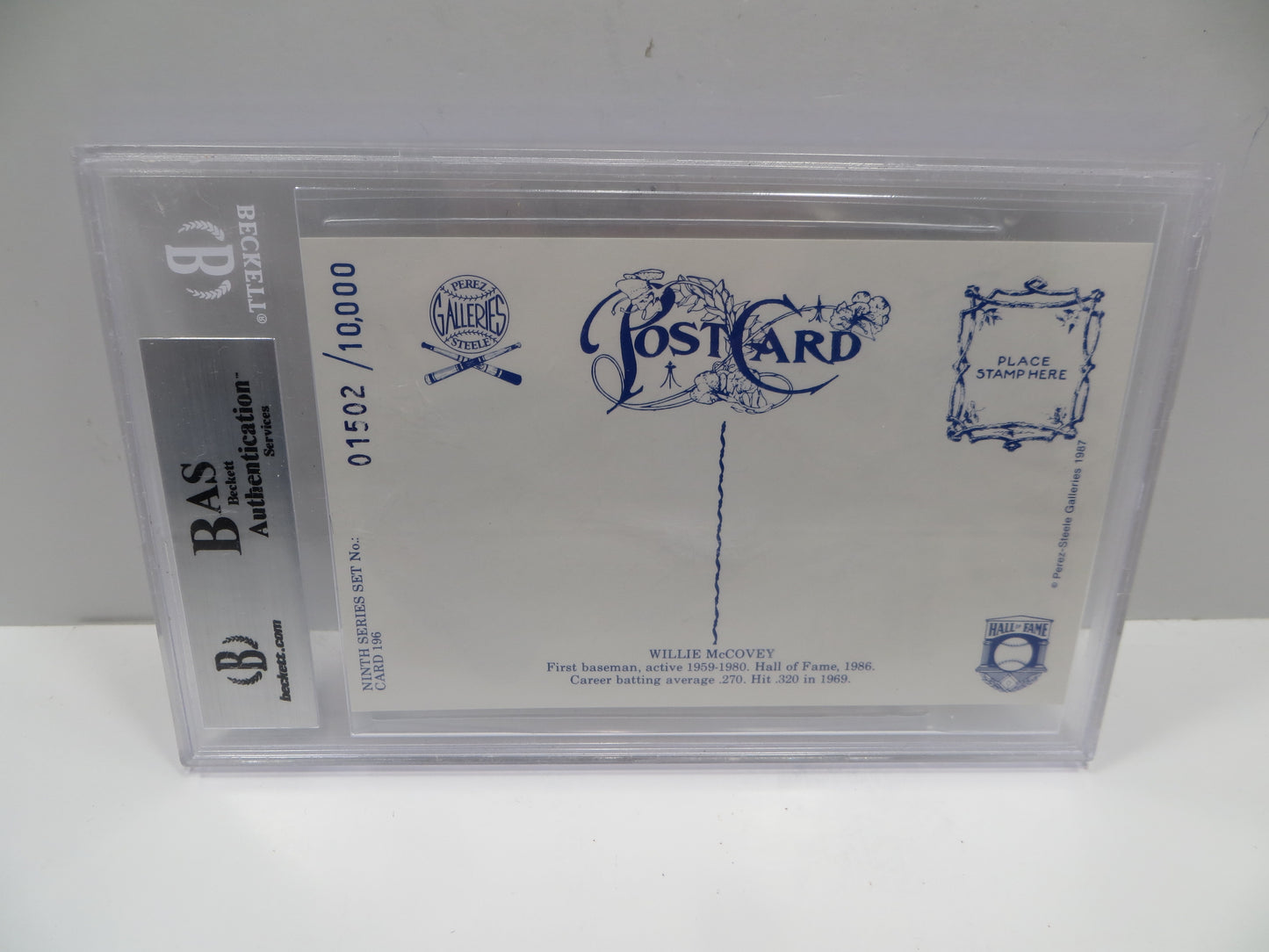 WILLIE McCOVEY SIGNED BGS BAS SLAB Perez-Steele HOF Postcard #196 SF GIANTS