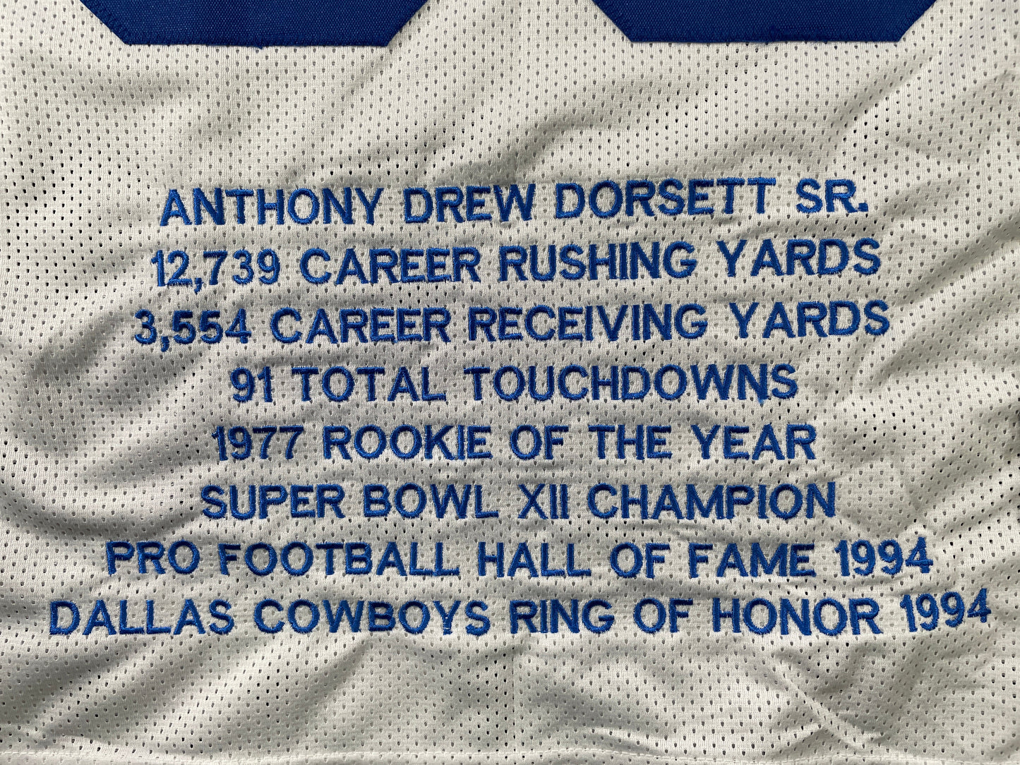 TONY DORSETT DALLAS COWBOYS SIGNED HOME STAT JERSEY Pitt Panthers BAS