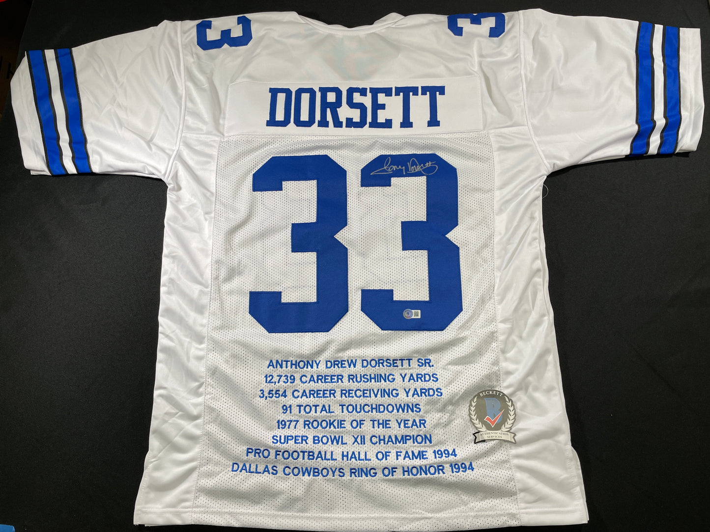 TONY DORSETT DALLAS COWBOYS SIGNED HOME STAT JERSEY Pitt Panthers BAS