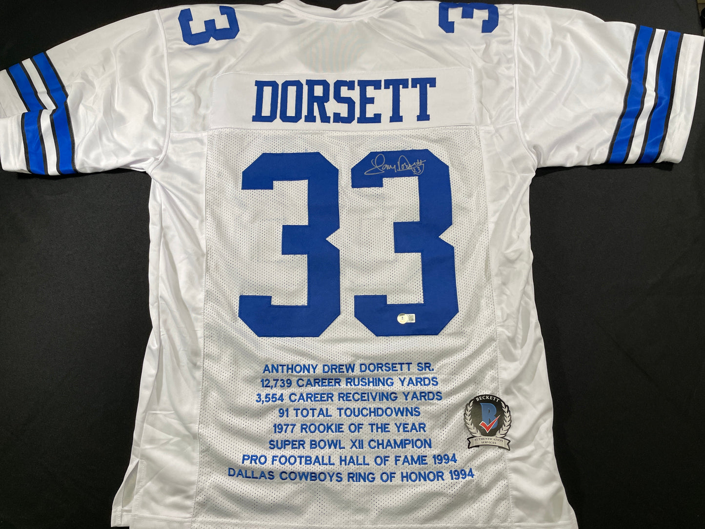 TONY DORSETT DALLAS COWBOYS SIGNED HOME STAT JERSEY Pitt Panthers BAS