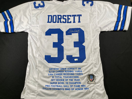 TONY DORSETT DALLAS COWBOYS SIGNED HOME STAT JERSEY Pitt Panthers BAS