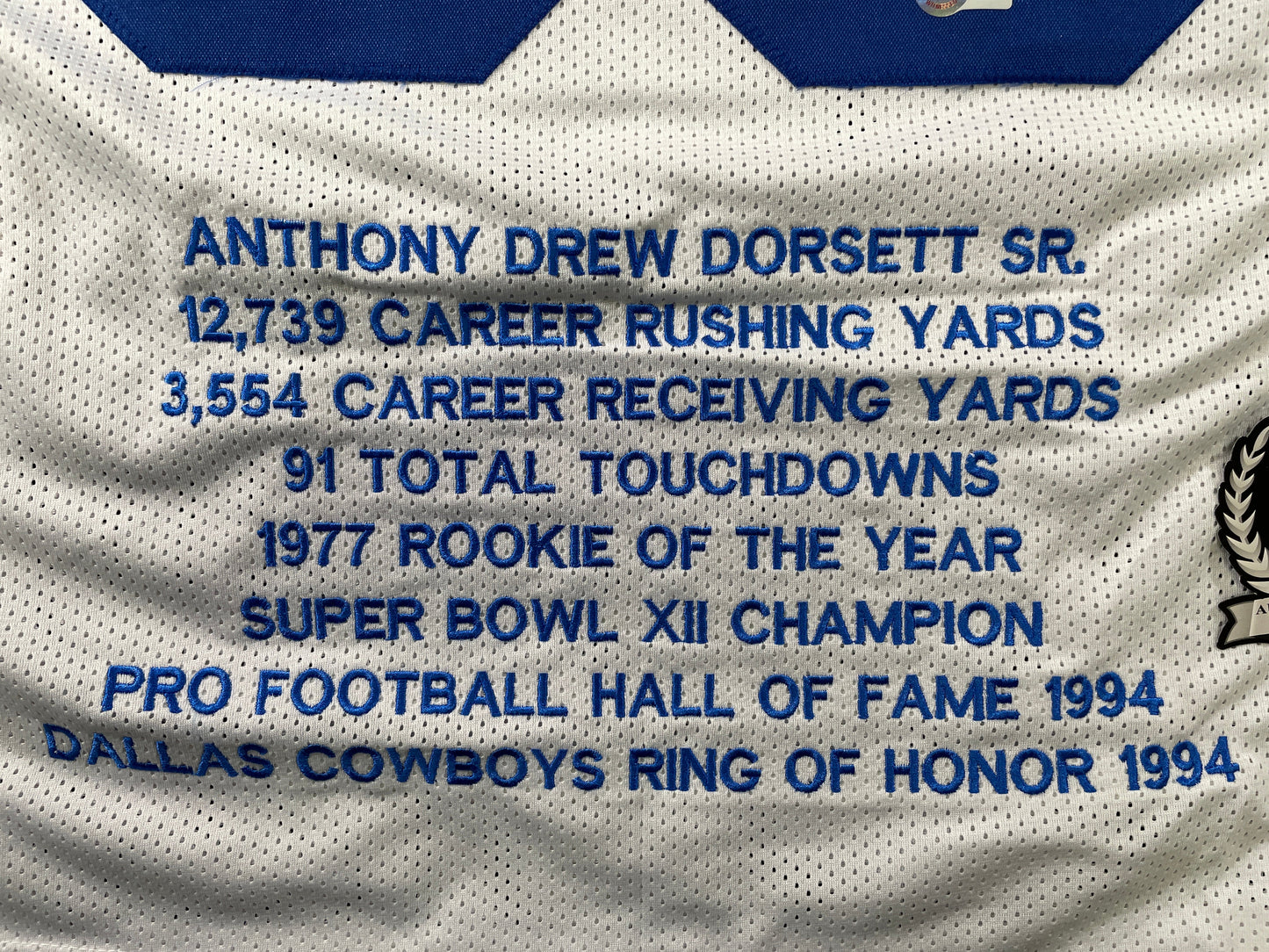 TONY DORSETT DALLAS COWBOYS SIGNED HOME STAT JERSEY Pitt Panthers BAS