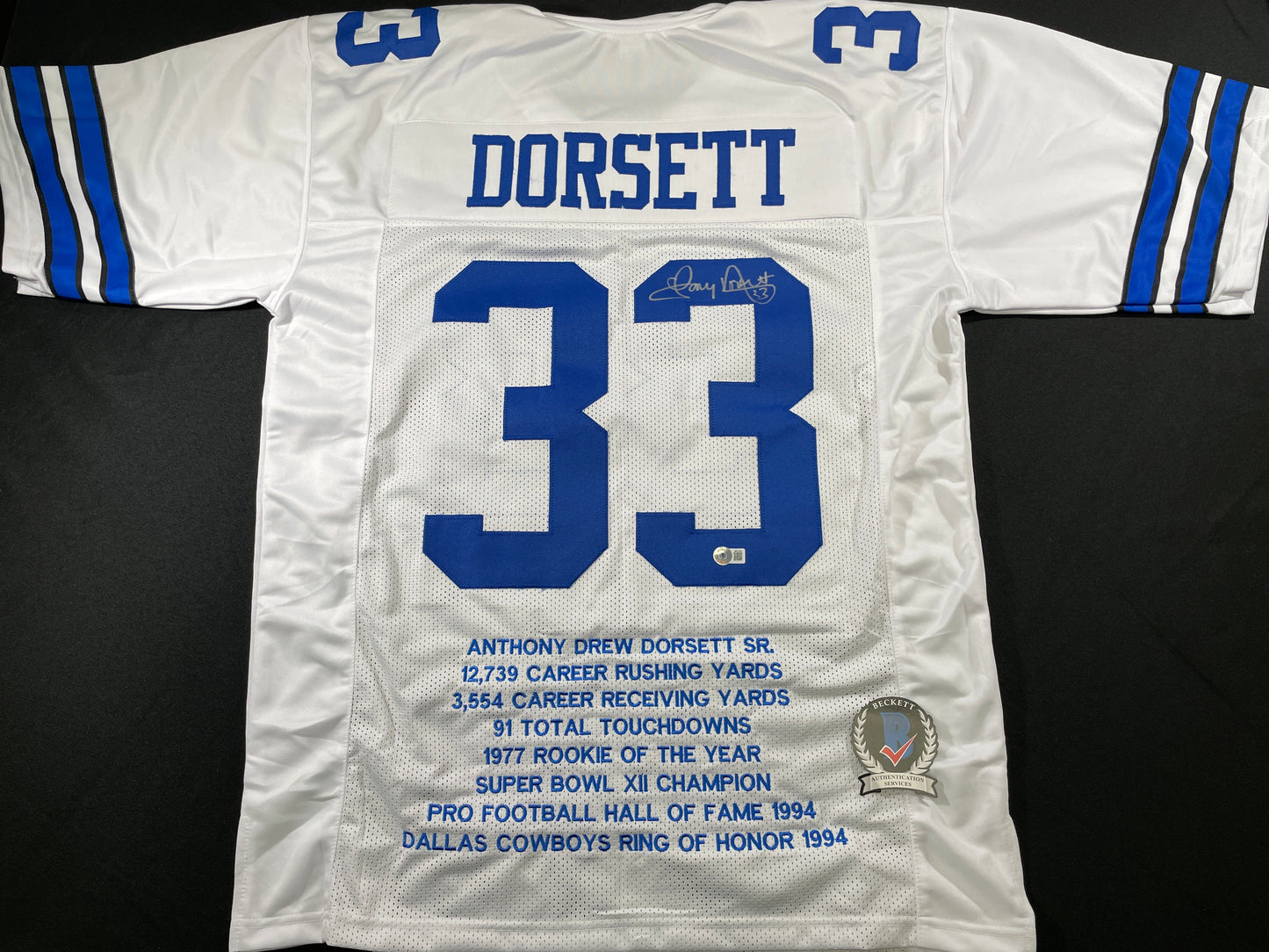 TONY DORSETT DALLAS COWBOYS SIGNED HOME STAT JERSEY Pitt Panthers BAS